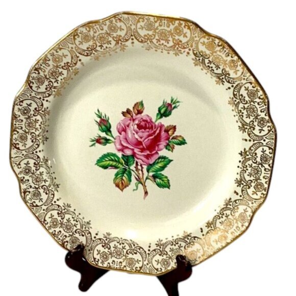 Vintage 1940s Georgian China Vintage Briar Rose in Centre Plate w/ Gold Trim - Picture 1 of 4